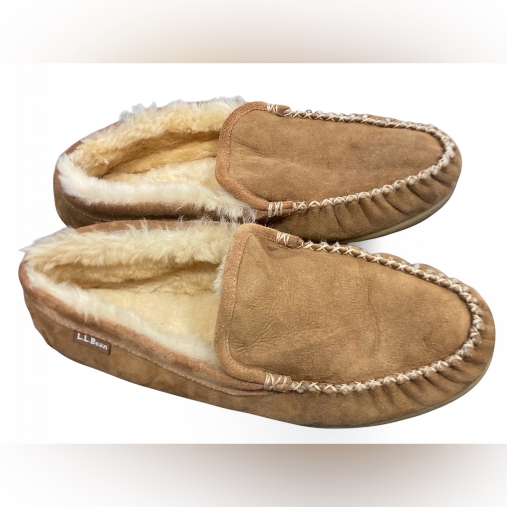 L.L.Bean Men’s‎ Shearling-Lined Venetian Slippers Size 10 Genuine Leather Mocs